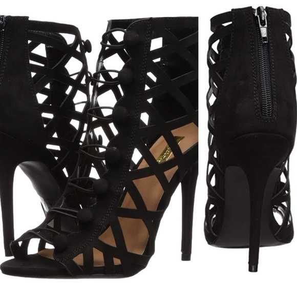 New In Box Black Strappy Suede Heels 8 Paid $167 - Picture 2 of 8